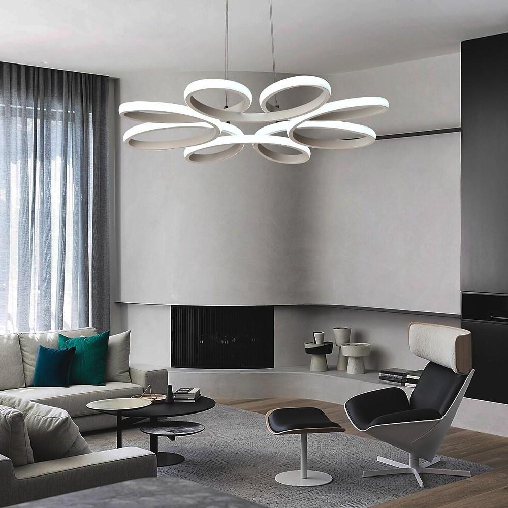 White Modern Flower LED Pendant Light Dimmable Curved Floral Hanging Ceiling Fixture
