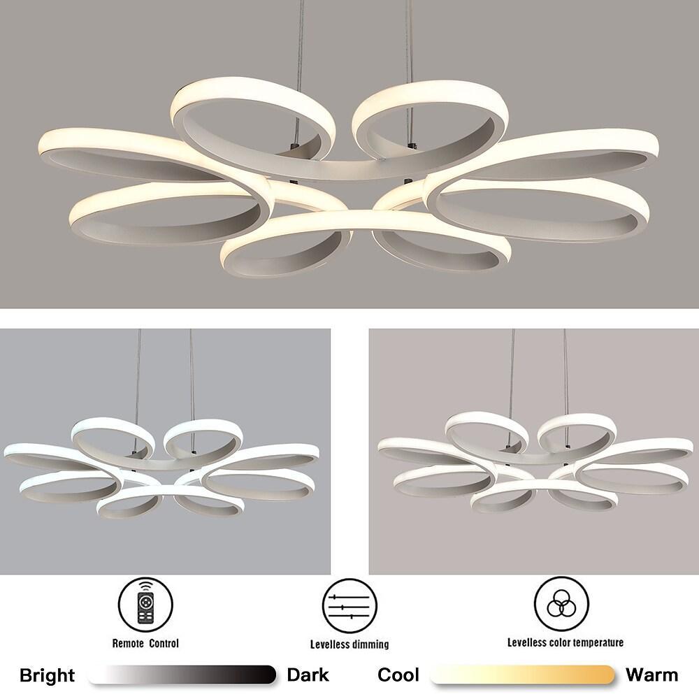 White Modern Flower LED Pendant Light Dimmable Curved Floral Hanging Ceiling Fixture