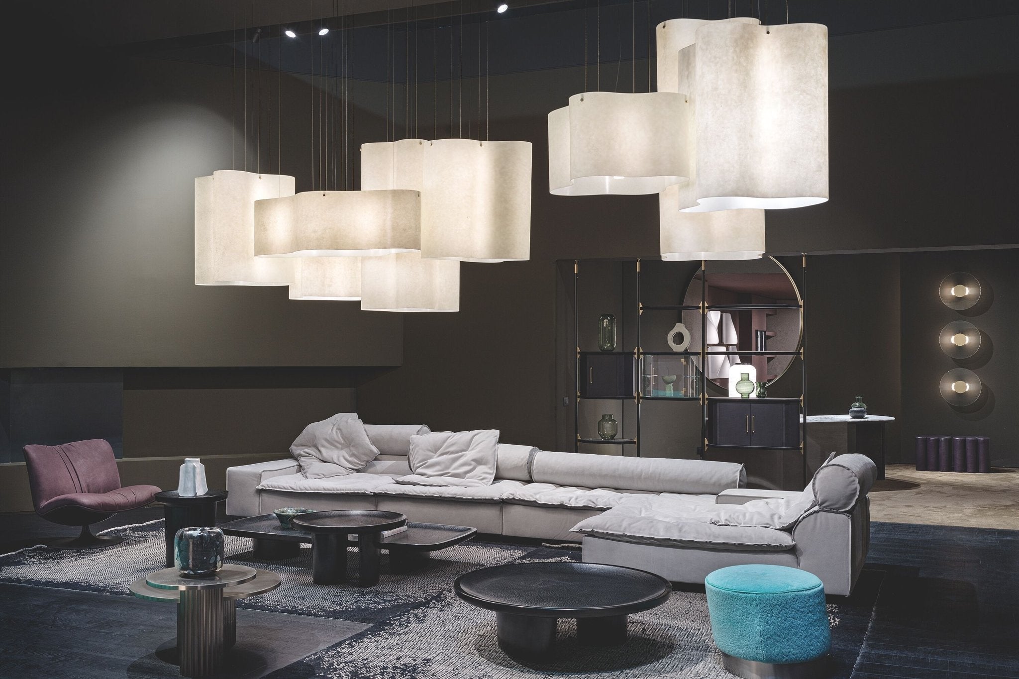White Nuvola Cloud Shaped Fiberglass Pendant Lamp Modern Textured Hanging Light