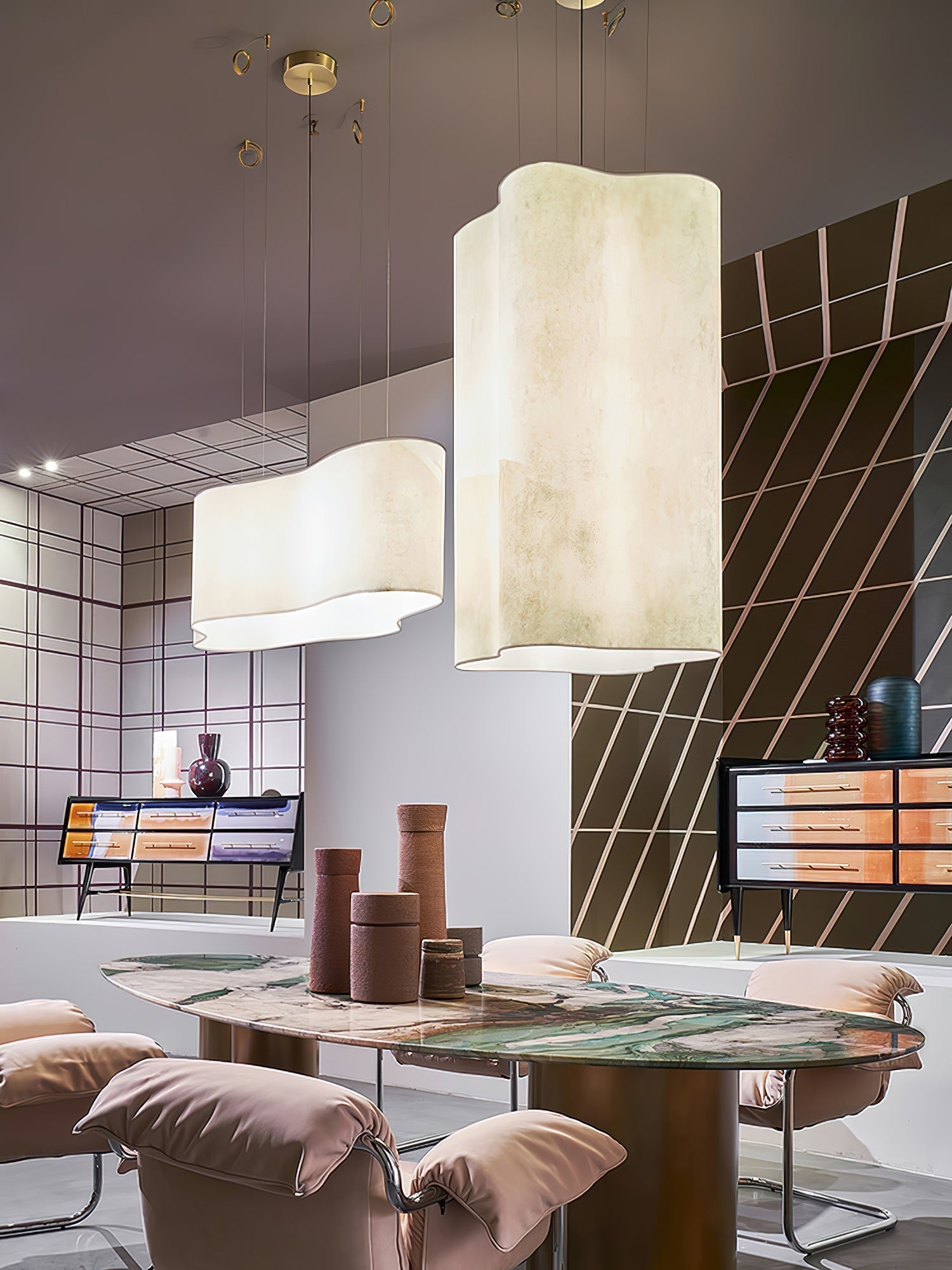 White Nuvola Cloud Shaped Fiberglass Pendant Lamp Modern Textured Hanging Light