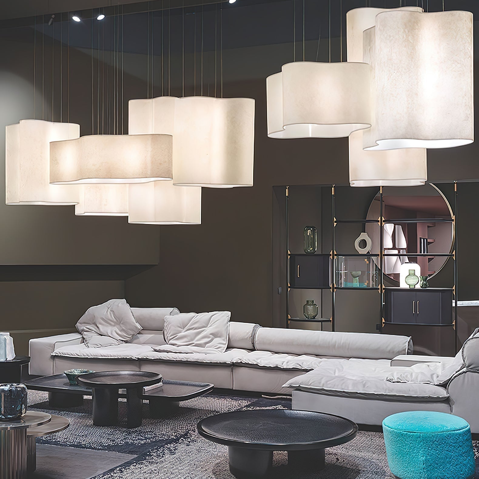 White Nuvola Cloud Shaped Fiberglass Pendant Lamp Modern Textured Hanging Light