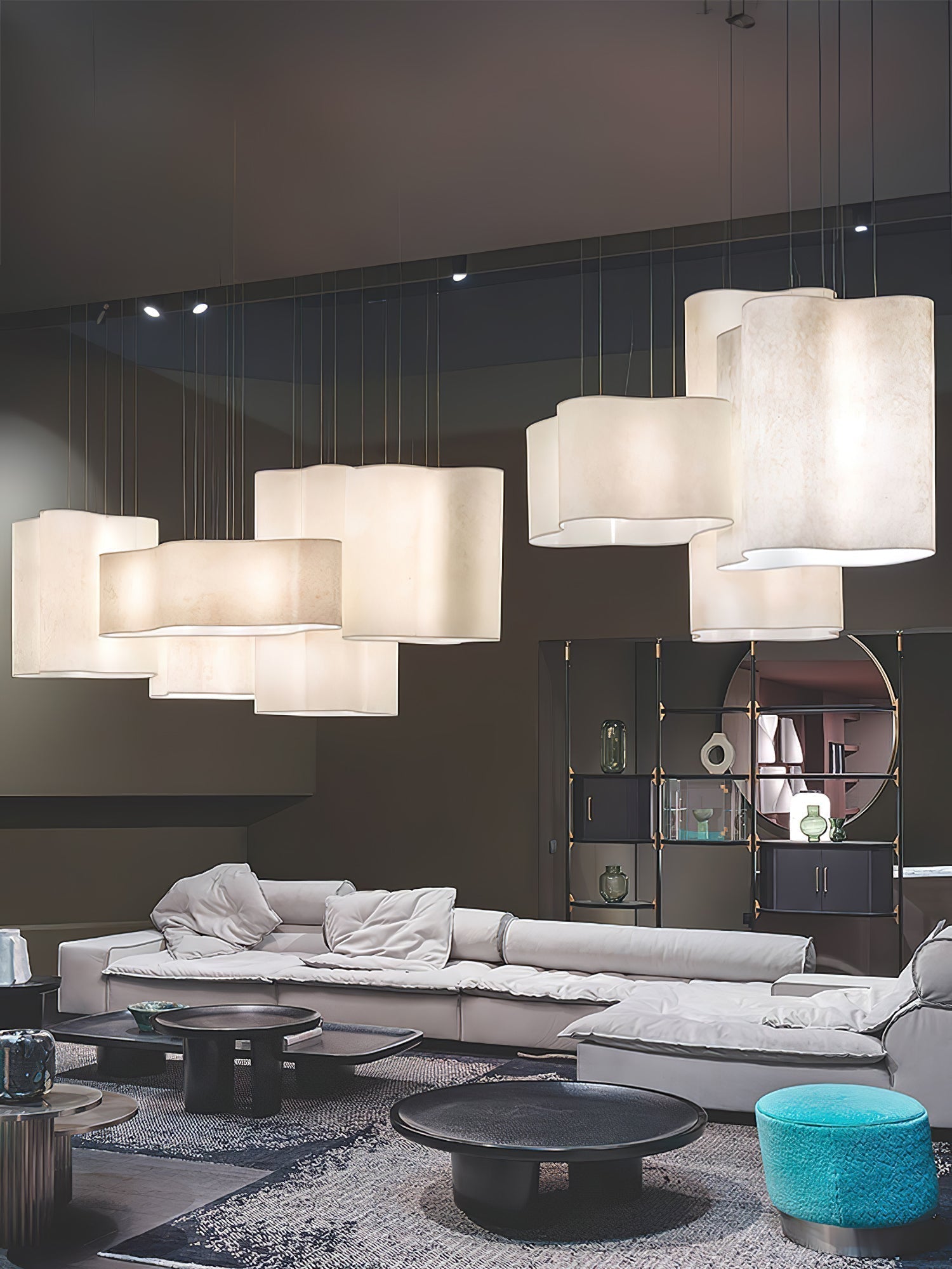 White Nuvola Cloud Shaped Fiberglass Pendant Lamp Modern Textured Hanging Light