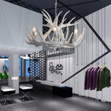 White Resin Antler Chandelier Vintage Rustic Candle Pendant Light for Living Room and Dining Space