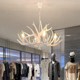 White Resin Antler Chandelier Vintage Rustic Candle Pendant Light for Living Room and Dining Space