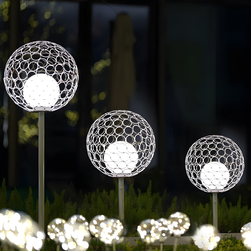 White Solar Powered Dandelion Sphere Garden Stake LED Outdoor Landscape Light