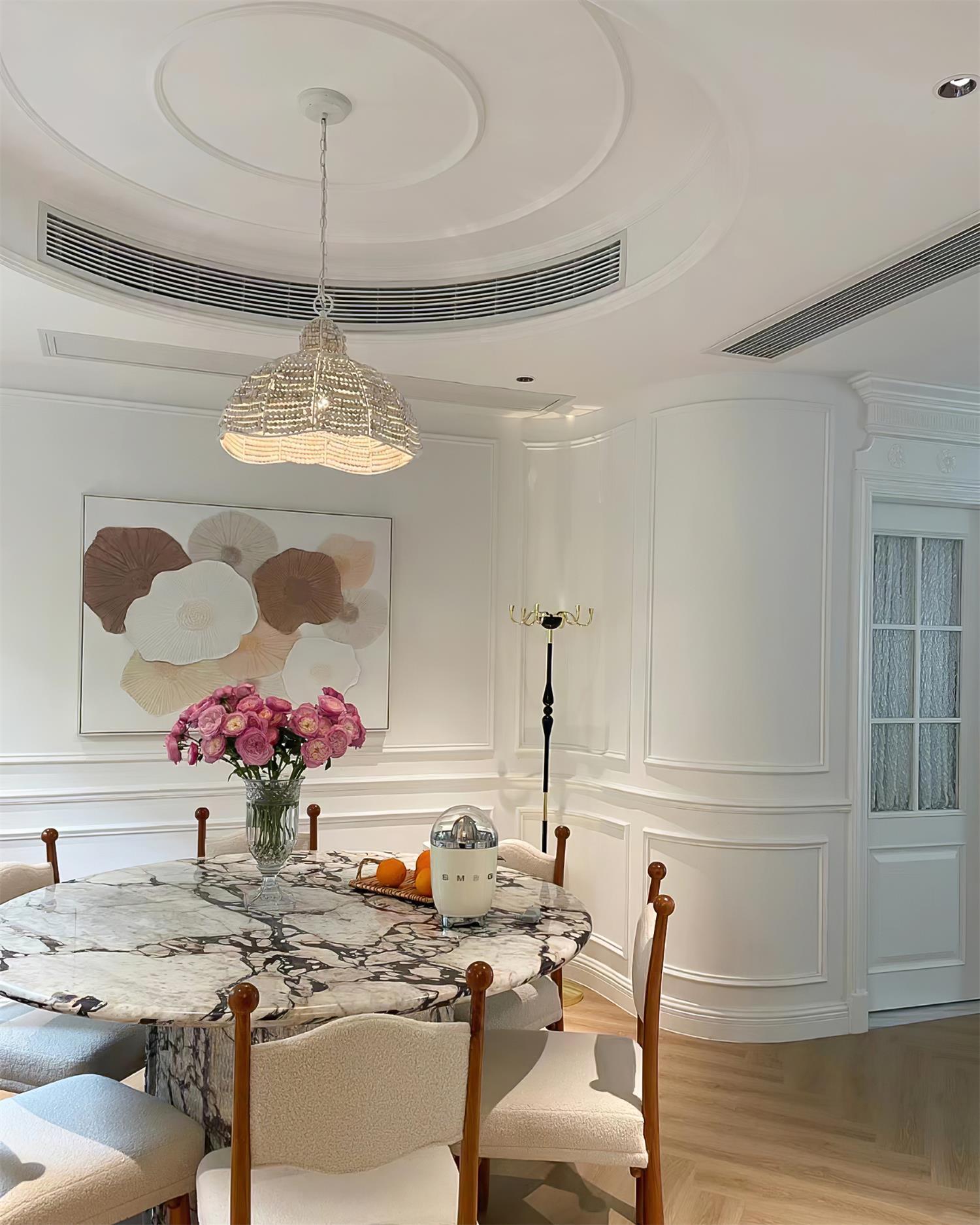 White Wood Bead Pendant Light French Country Beaded Chandelier for Luxury Living Space