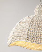 White Wood Bead Pendant Light French Country Beaded Chandelier for Luxury Living Space