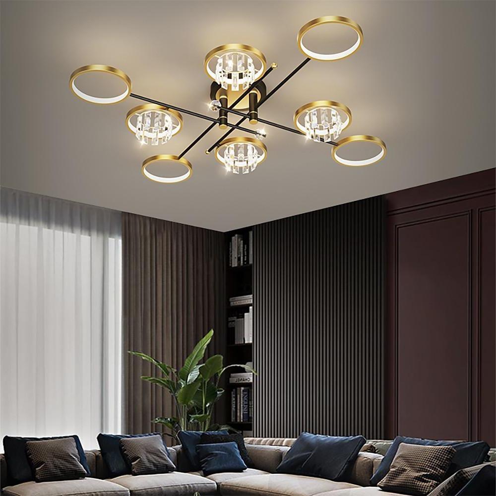 Modern Nordic Geometric Crystal LED Flush Mount Ceiling Light for Luxury Living Room Decor