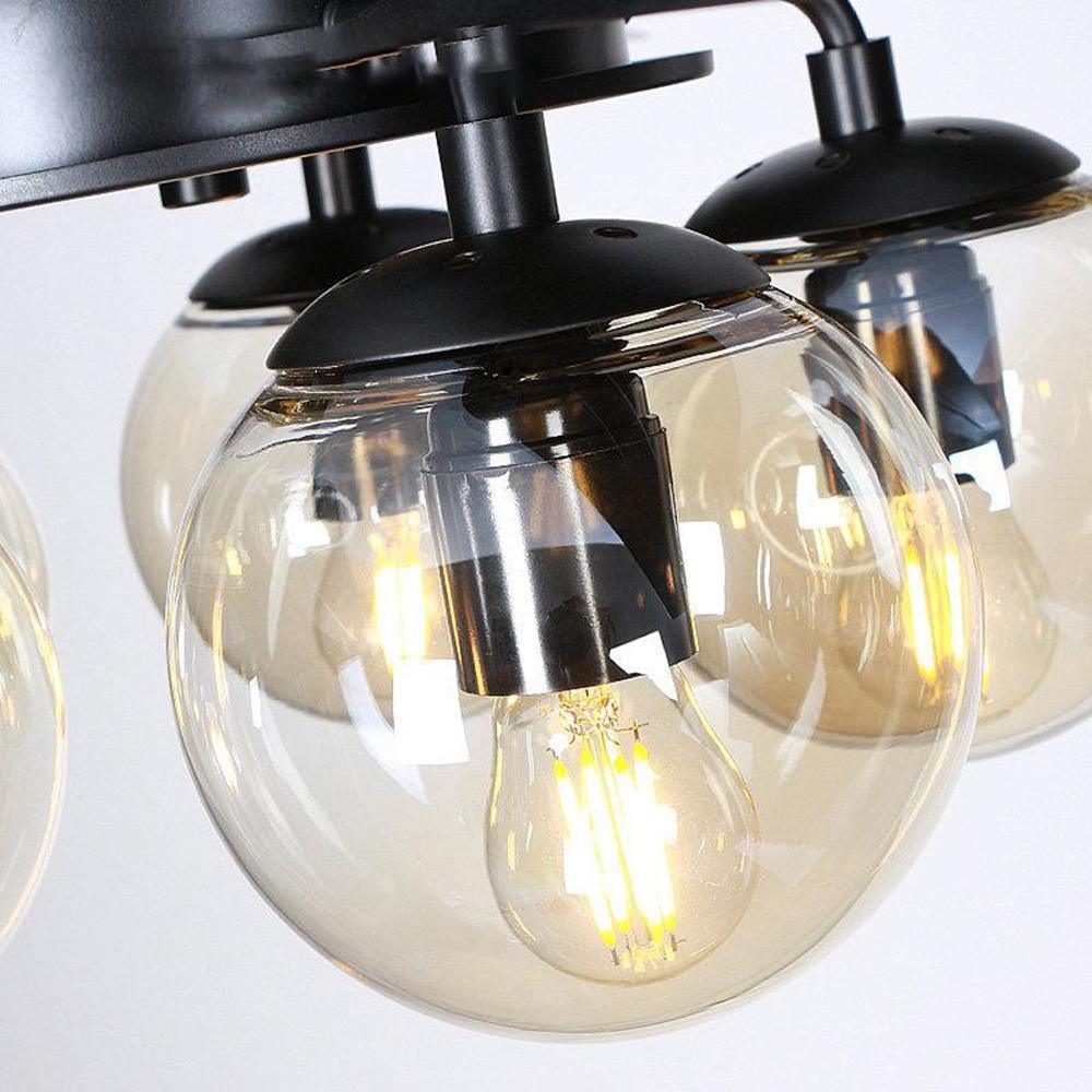 Vintage Industrial Black Ceiling Fan with Glass Globe Lighting and Three Speed Motor