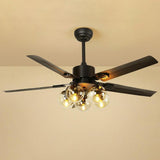 Vintage Industrial Black Ceiling Fan with Glass Globe Lighting and Three Speed Motor