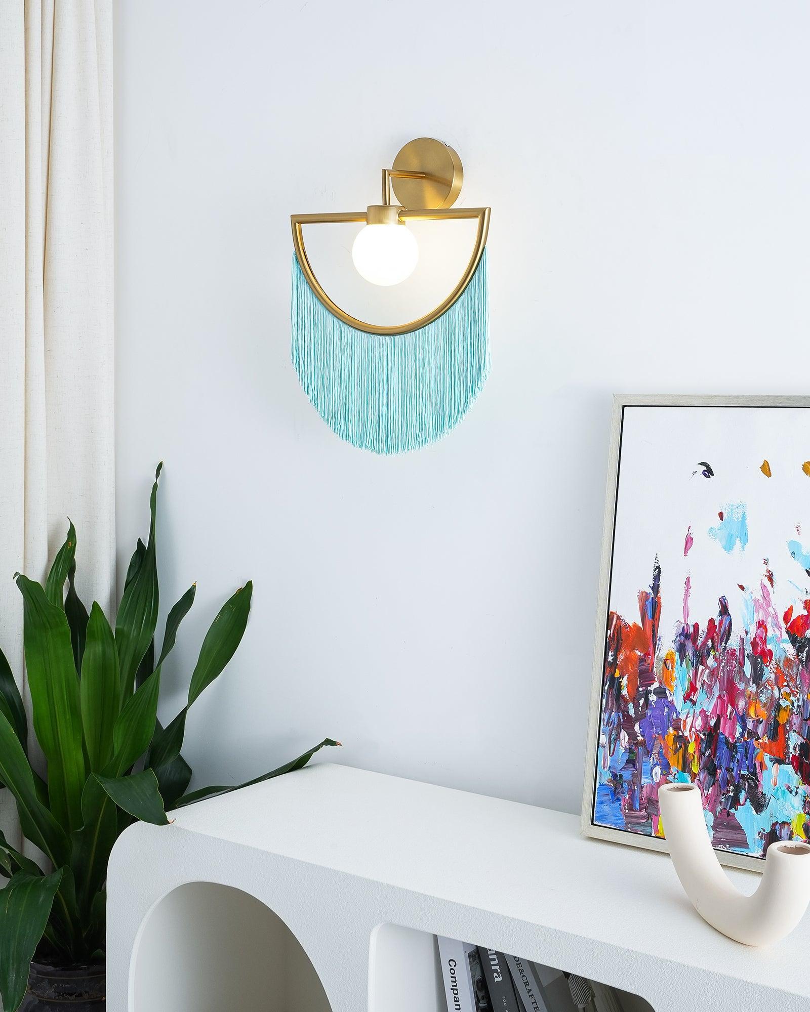 Wink Retro Tassel Wall Sconce Gold Geometric Fabric Fringe Wall Light for Bedroom