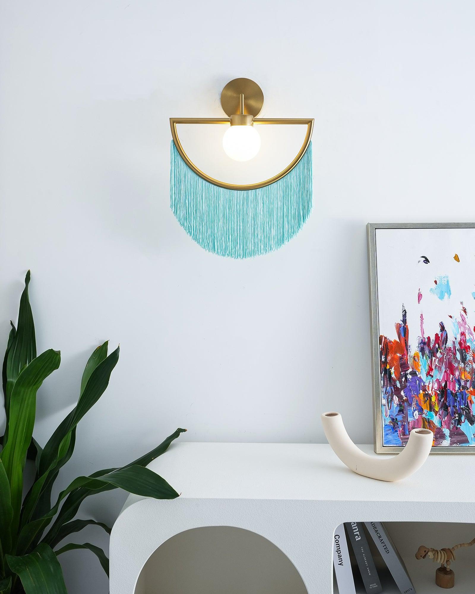Wink Retro Tassel Wall Sconce Gold Geometric Fabric Fringe Wall Light for Bedroom