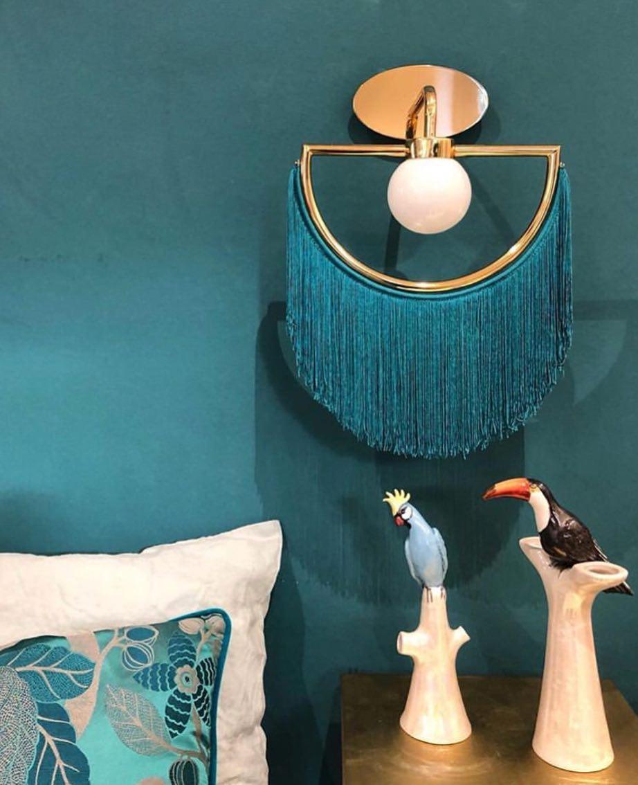 Wink Retro Tassel Wall Sconce Gold Geometric Fabric Fringe Wall Light for Bedroom