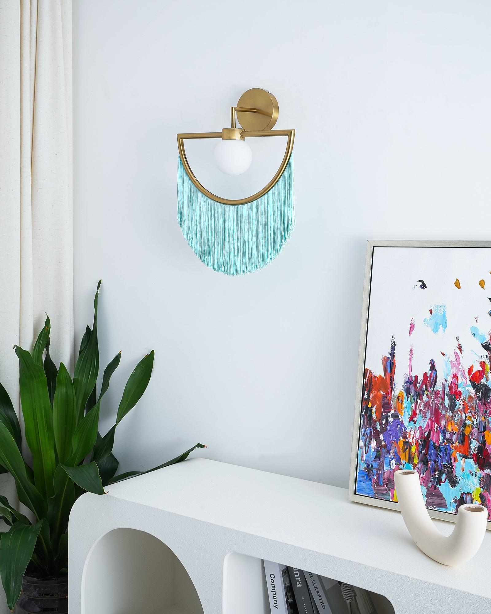 Wink Retro Tassel Wall Sconce Gold Geometric Fabric Fringe Wall Light for Bedroom