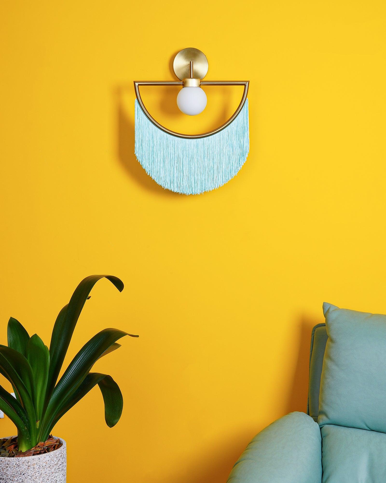 Wink Retro Tassel Wall Sconce Gold Geometric Fabric Fringe Wall Light for Bedroom