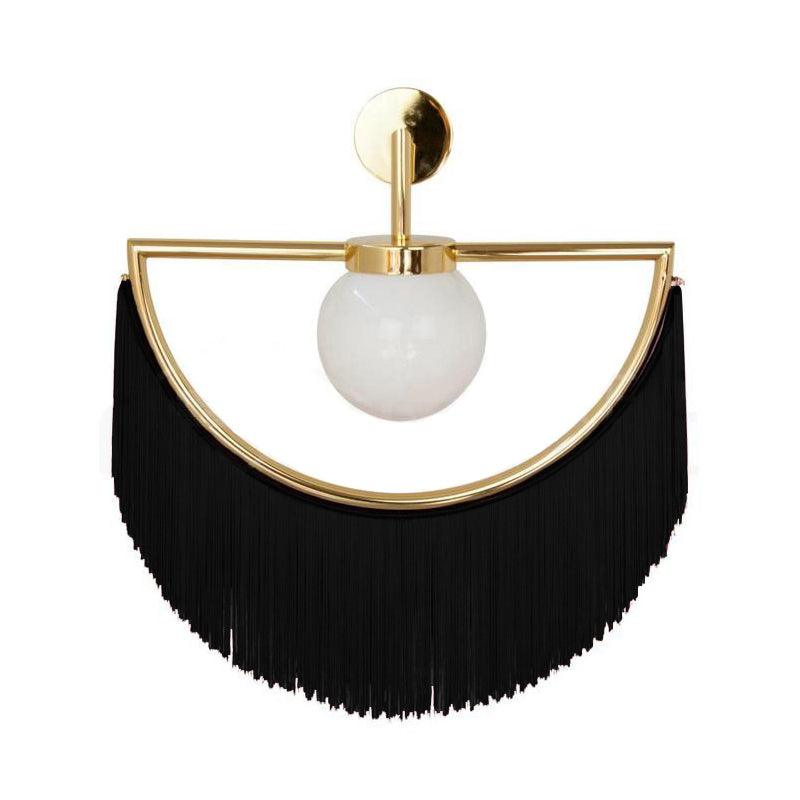 Wink Retro Tassel Wall Sconce Gold Geometric Fabric Fringe Wall Light for Bedroom