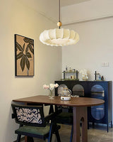 Winnie Veil Fabric Pendant Light with Wood Accents Modern Ceiling Hanging Fixture for Dining Room