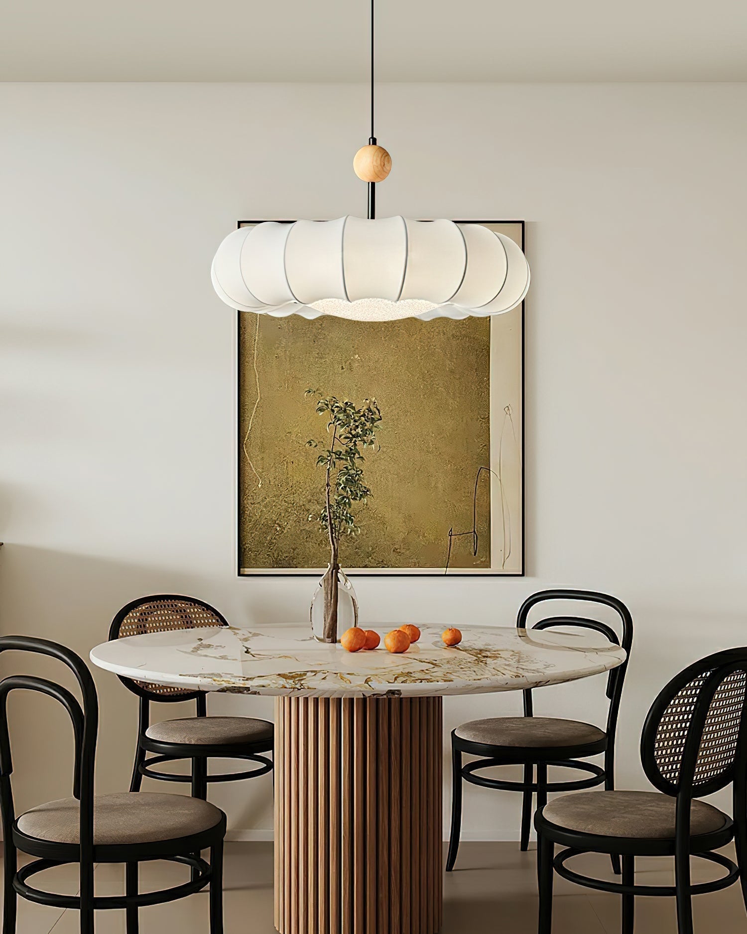 Winnie Veil Fabric Pendant Light with Wood Accents Modern Ceiling Hanging Fixture for Dining Room