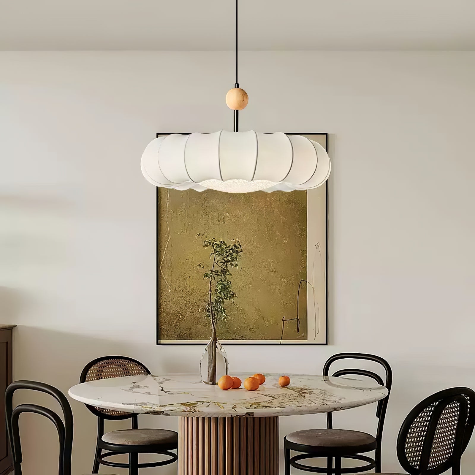 Winnie Veil Fabric Pendant Light with Wood Accents Modern Ceiling Hanging Fixture for Dining Room