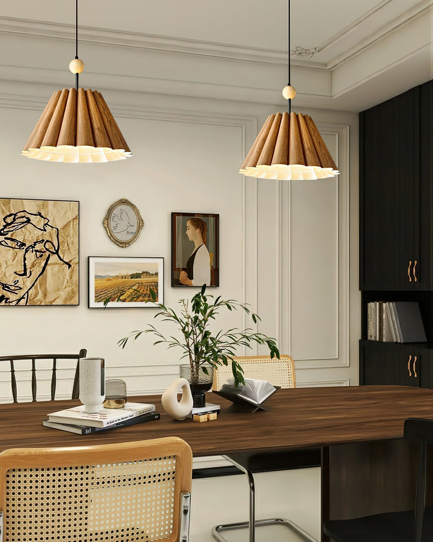 Woodland Mid Century Modern Wooden Ceiling Pendant Lamp with Parchment Diffuser