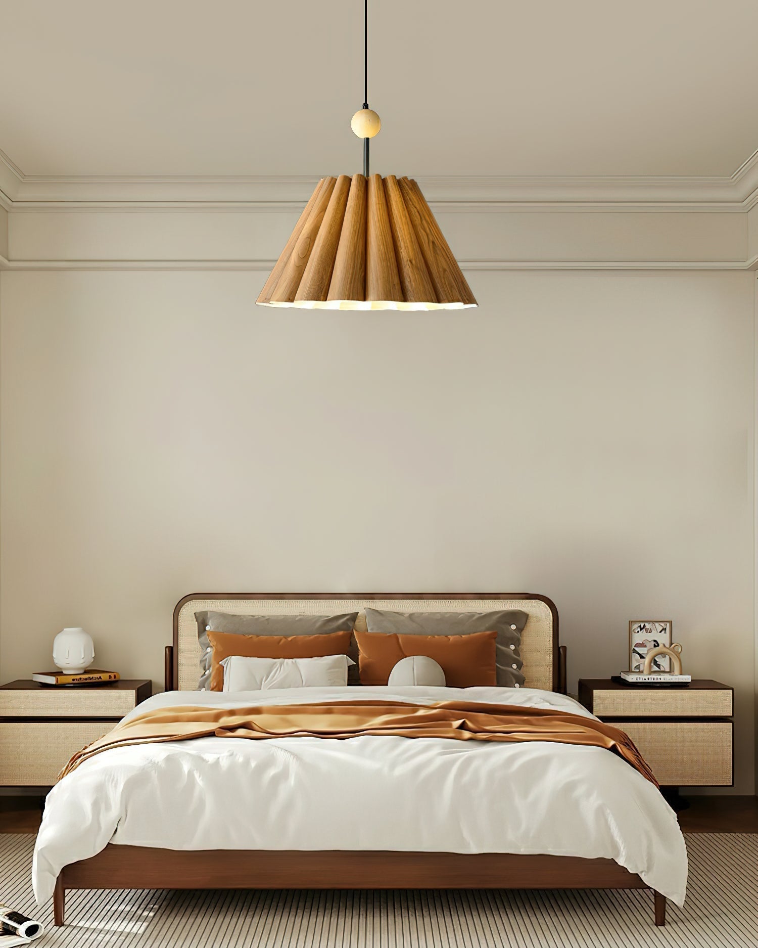 Woodland Mid Century Modern Wooden Ceiling Pendant Lamp with Parchment Diffuser