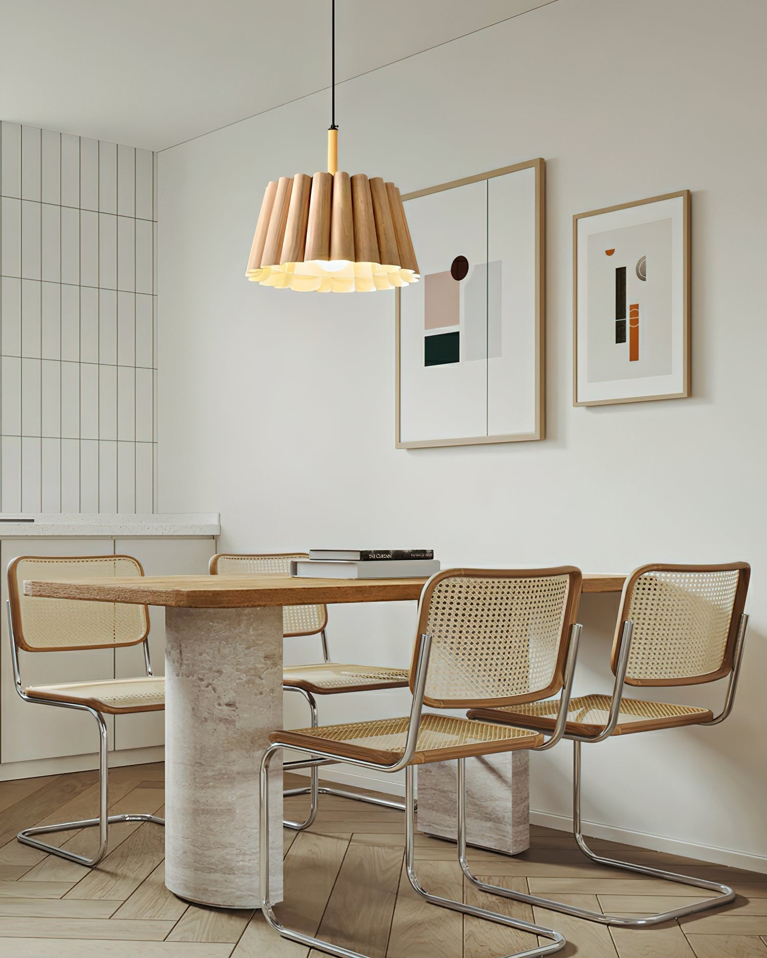 Woodland Mid Century Modern Wooden Ceiling Pendant Lamp with Parchment Diffuser