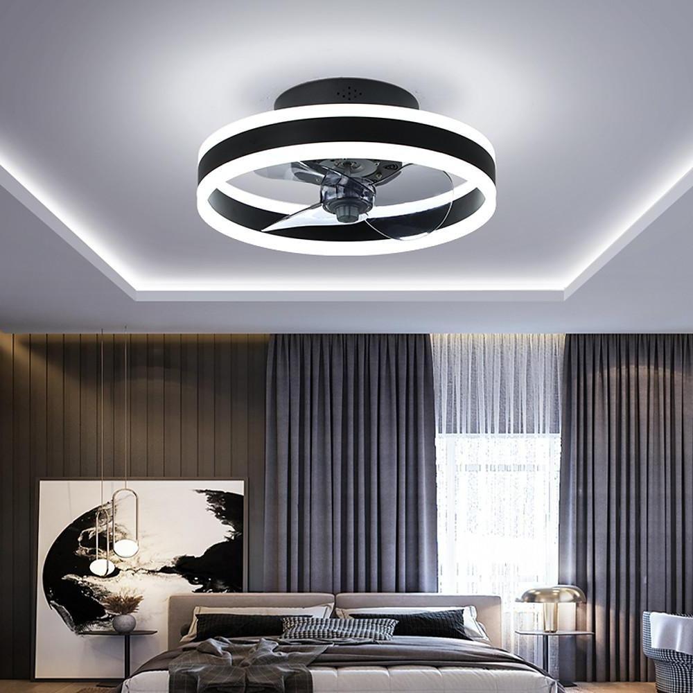 Modern 16 Inch Flush Mount Ceiling Fan with Dimmable LED Lighting