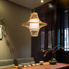 Woven Bamboo Two Cone Pendant Light Burlywood Farmhouse Hanging Chandelier for Dining Room