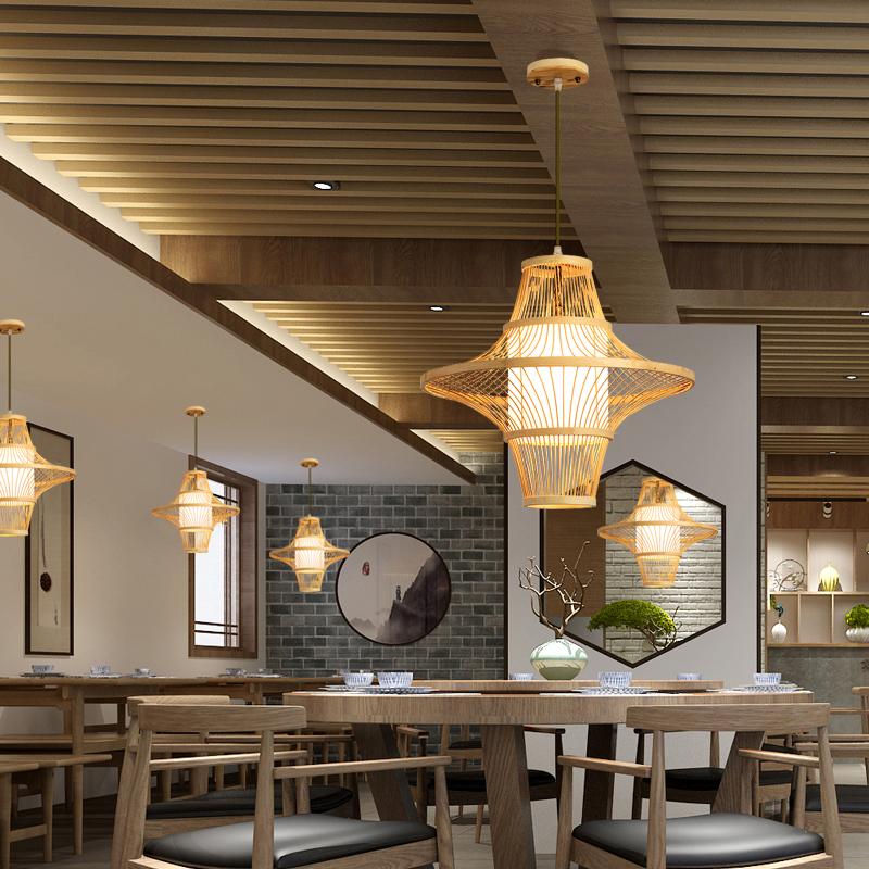 Woven Bamboo Two Cone Pendant Light Burlywood Farmhouse Hanging Chandelier for Dining Room
