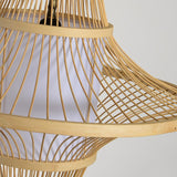 Woven Bamboo Two Cone Pendant Light Burlywood Farmhouse Hanging Chandelier for Dining Room