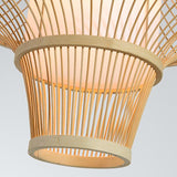Woven Bamboo Two Cone Pendant Light Burlywood Farmhouse Hanging Chandelier for Dining Room