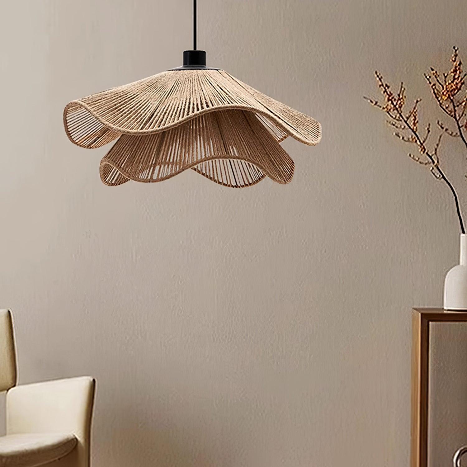 Woven Hemp Rope Straw Hat Pendant Light Natural Rustic Hanging Ceiling Lamp