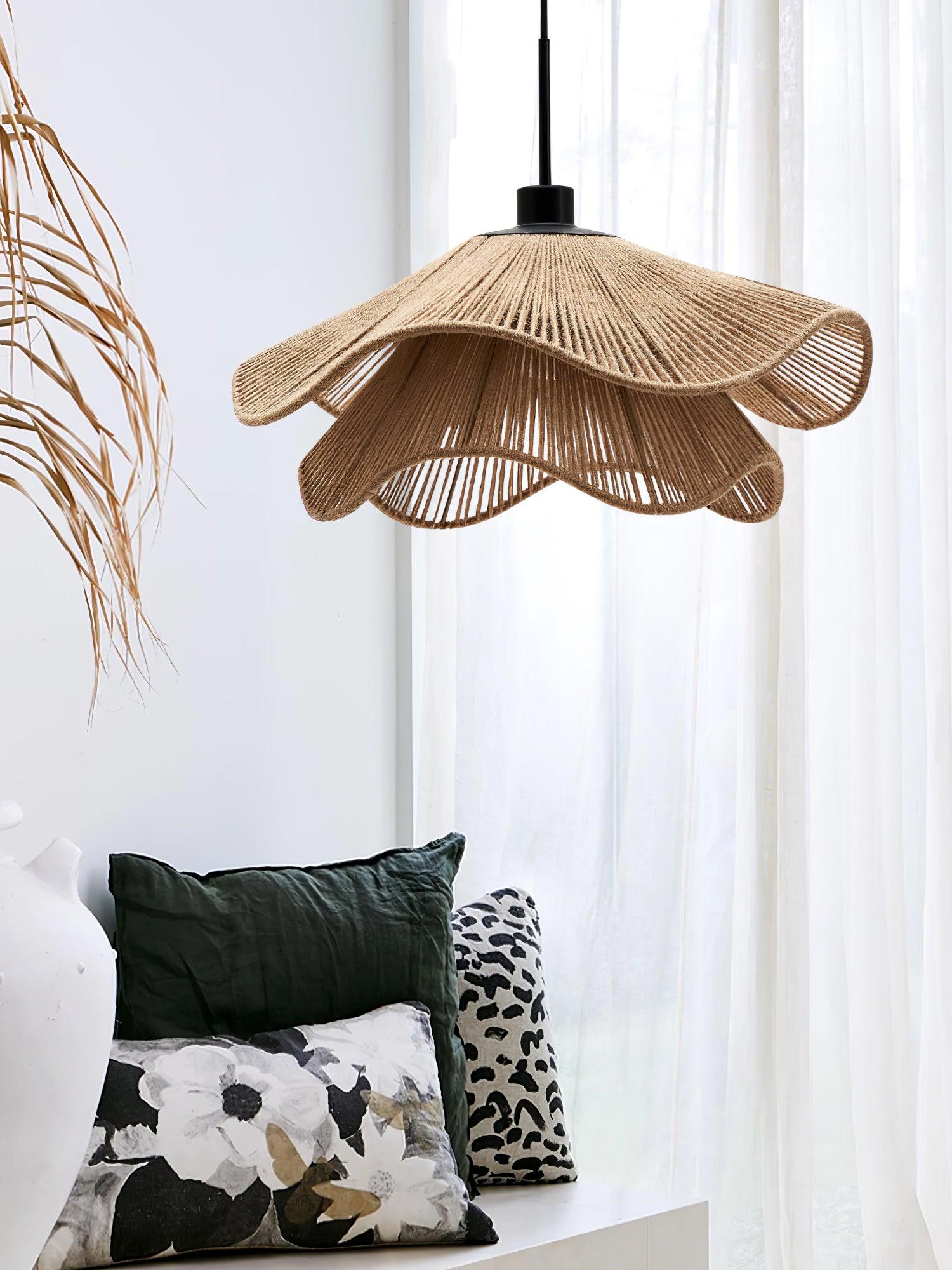 Woven Hemp Rope Straw Hat Pendant Light Natural Rustic Hanging Ceiling Lamp