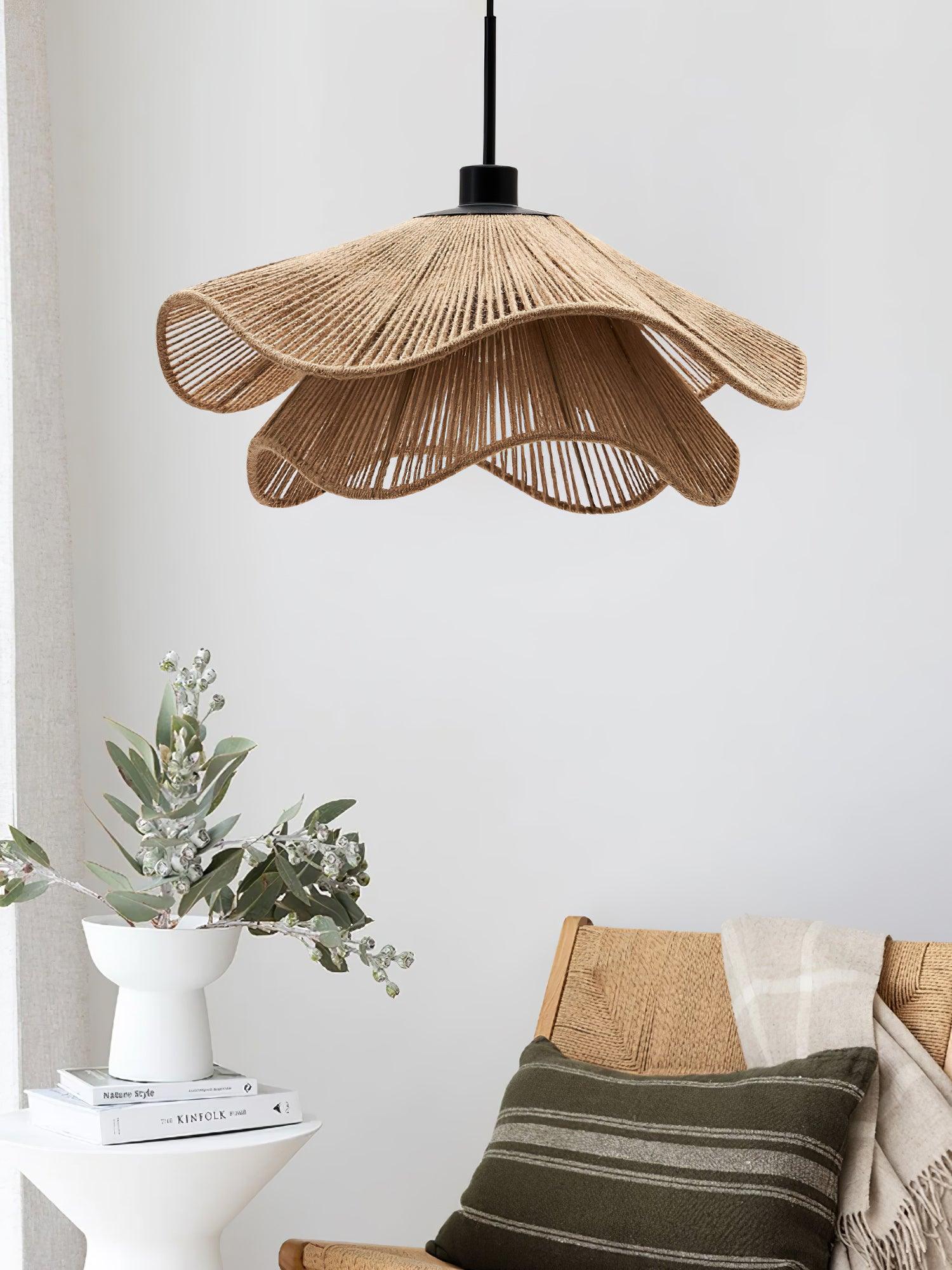 Woven Hemp Rope Straw Hat Pendant Light Natural Rustic Hanging Ceiling Lamp