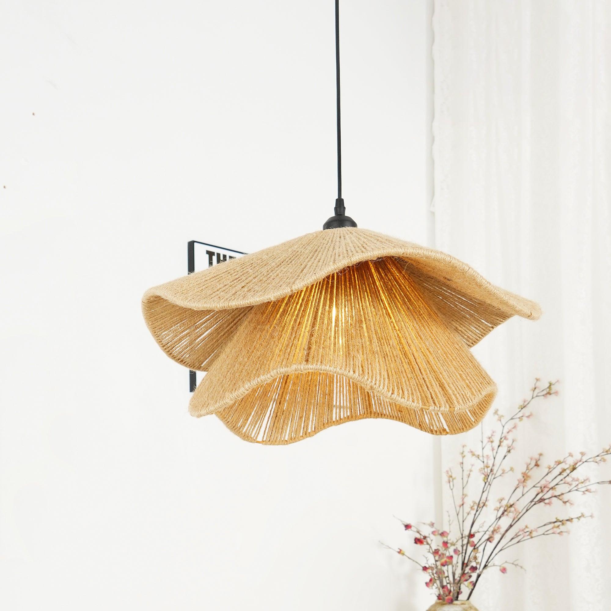 Woven Hemp Rope Straw Hat Pendant Light Natural Rustic Hanging Ceiling Lamp