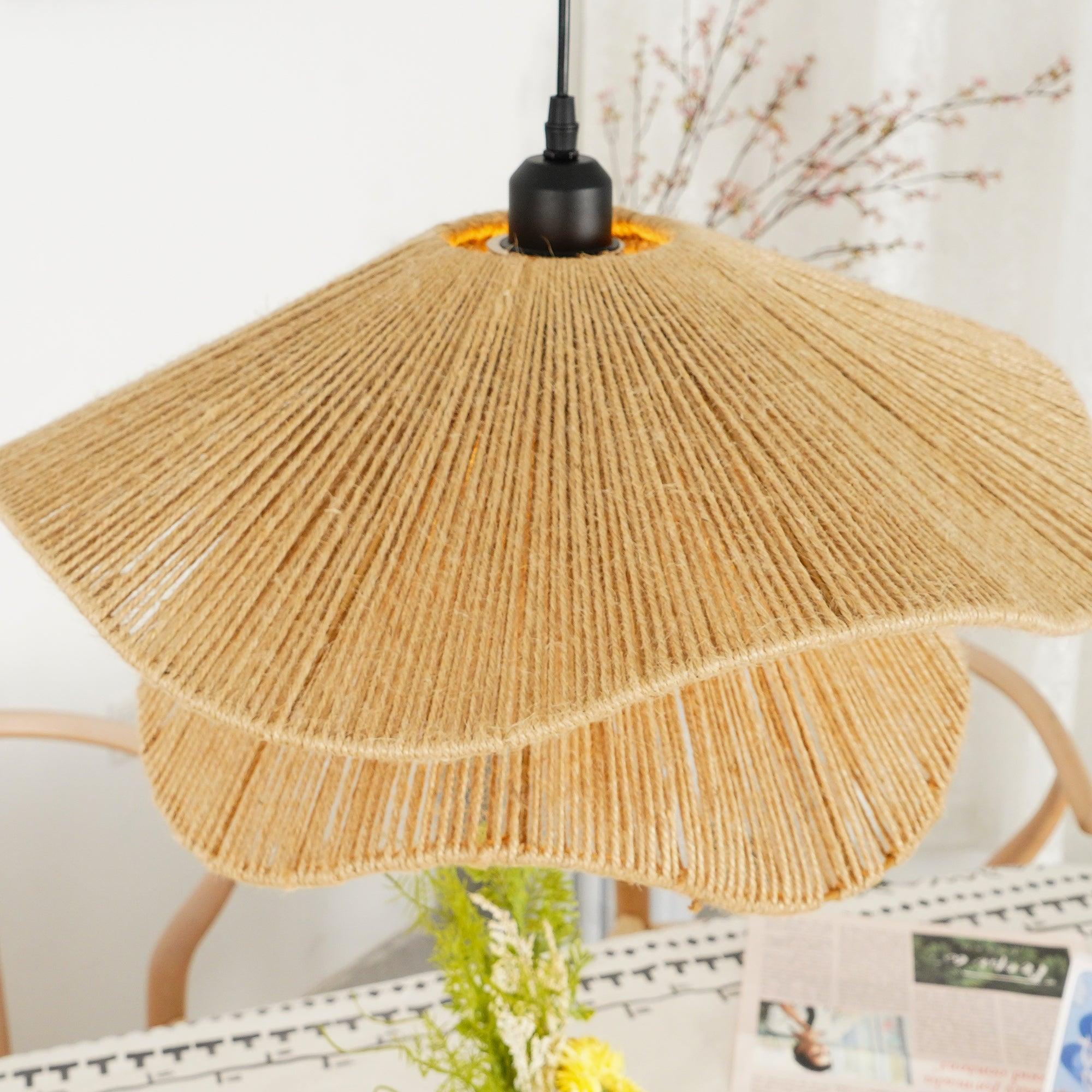 Woven Hemp Rope Straw Hat Pendant Light Natural Rustic Hanging Ceiling Lamp