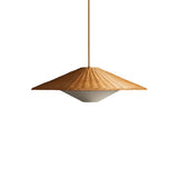 Woven Natural Rattan Hat Shape Pendant Light Boho Coastal Hanging Fixture Gold Metal Trim