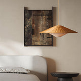 Woven Natural Rattan Hat Shape Pendant Light Boho Coastal Hanging Fixture Gold Metal Trim