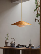 Woven Natural Rattan Hat Shape Pendant Light Boho Coastal Hanging Fixture Gold Metal Trim