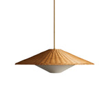 Woven Natural Rattan Hat Shape Pendant Light Boho Coastal Hanging Fixture Gold Metal Trim