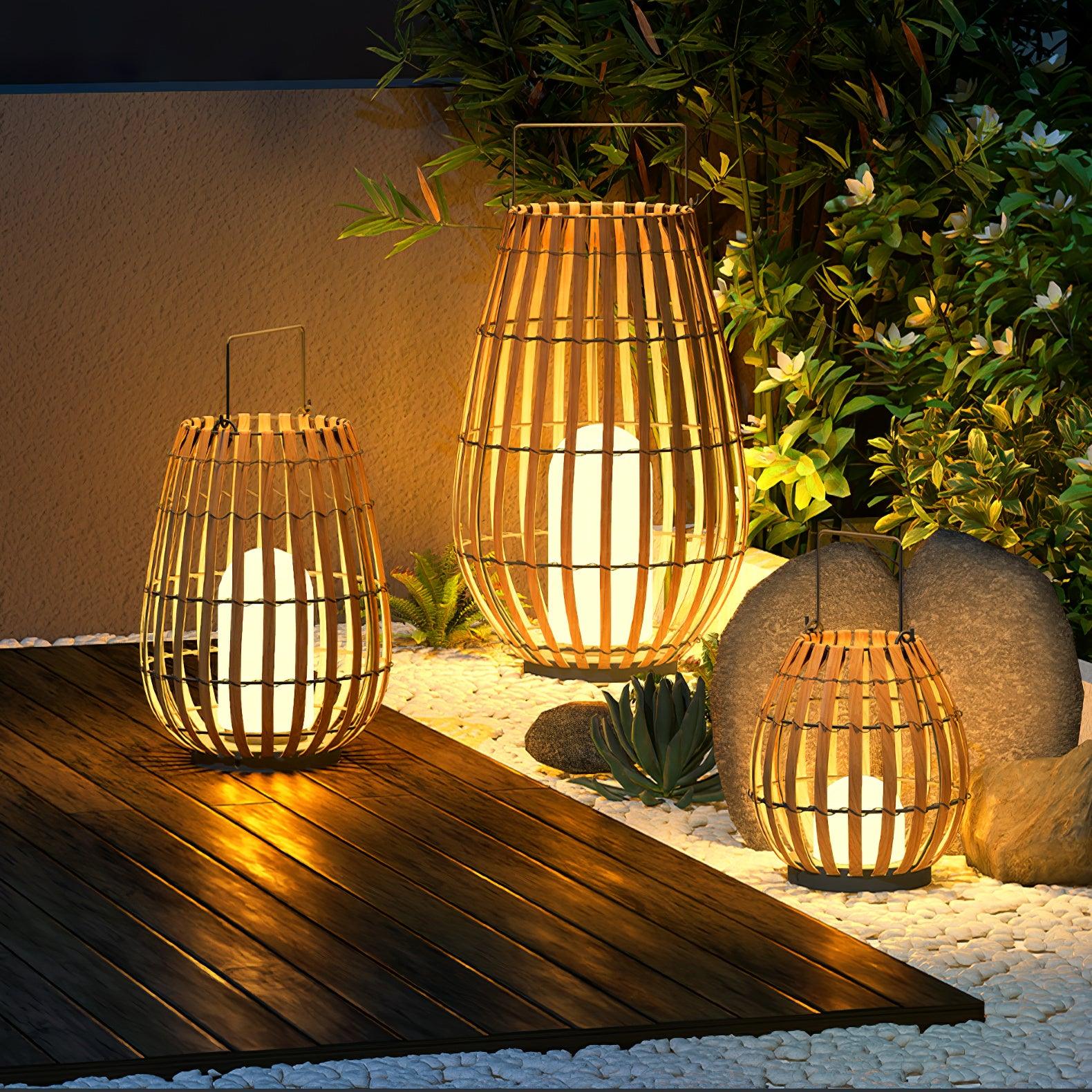 Woven Rattan Landscape Lantern Outdoor Floor Lamp IP65 Waterproof Garden Light