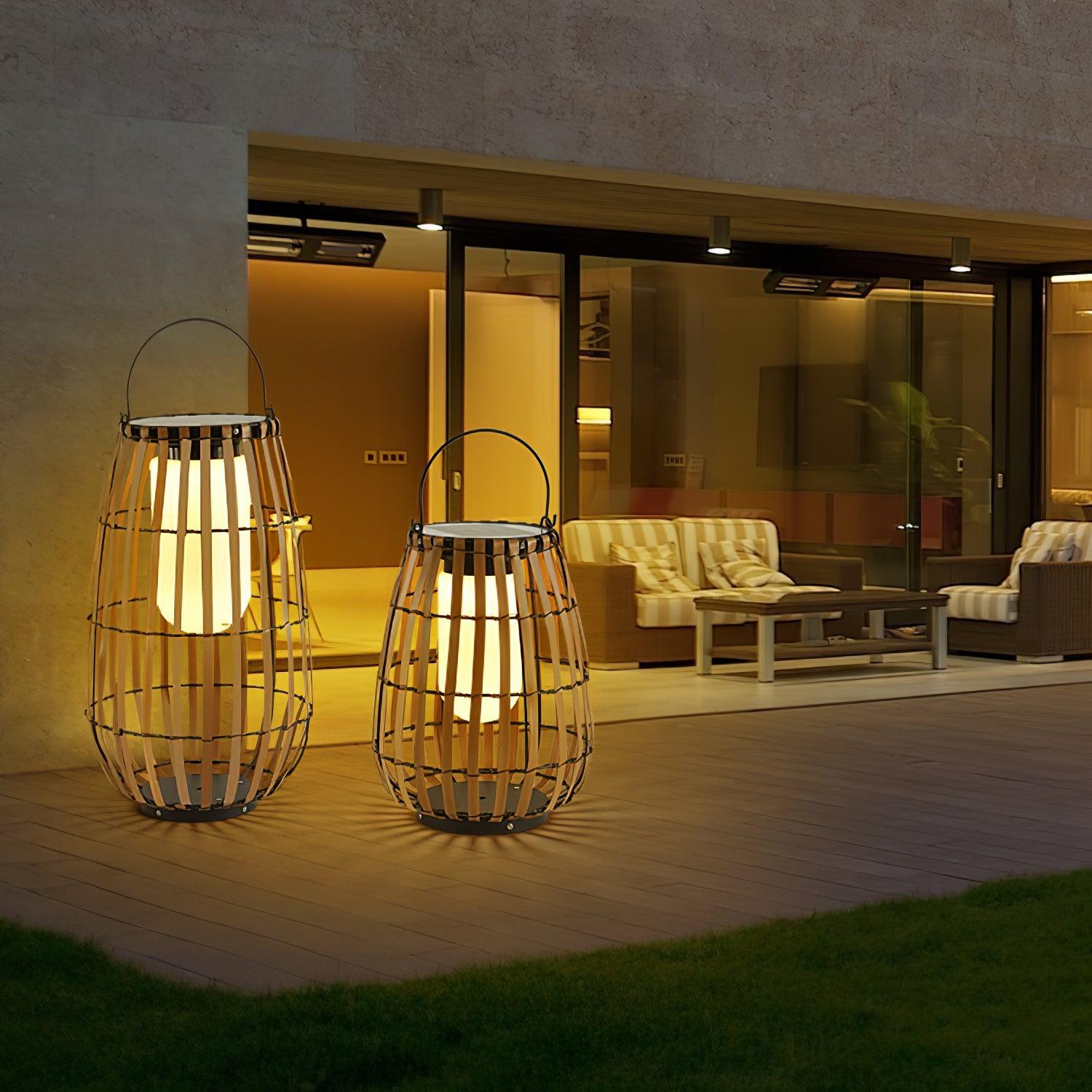 Woven Rattan Landscape Lantern Outdoor Floor Lamp IP65 Waterproof Garden Light