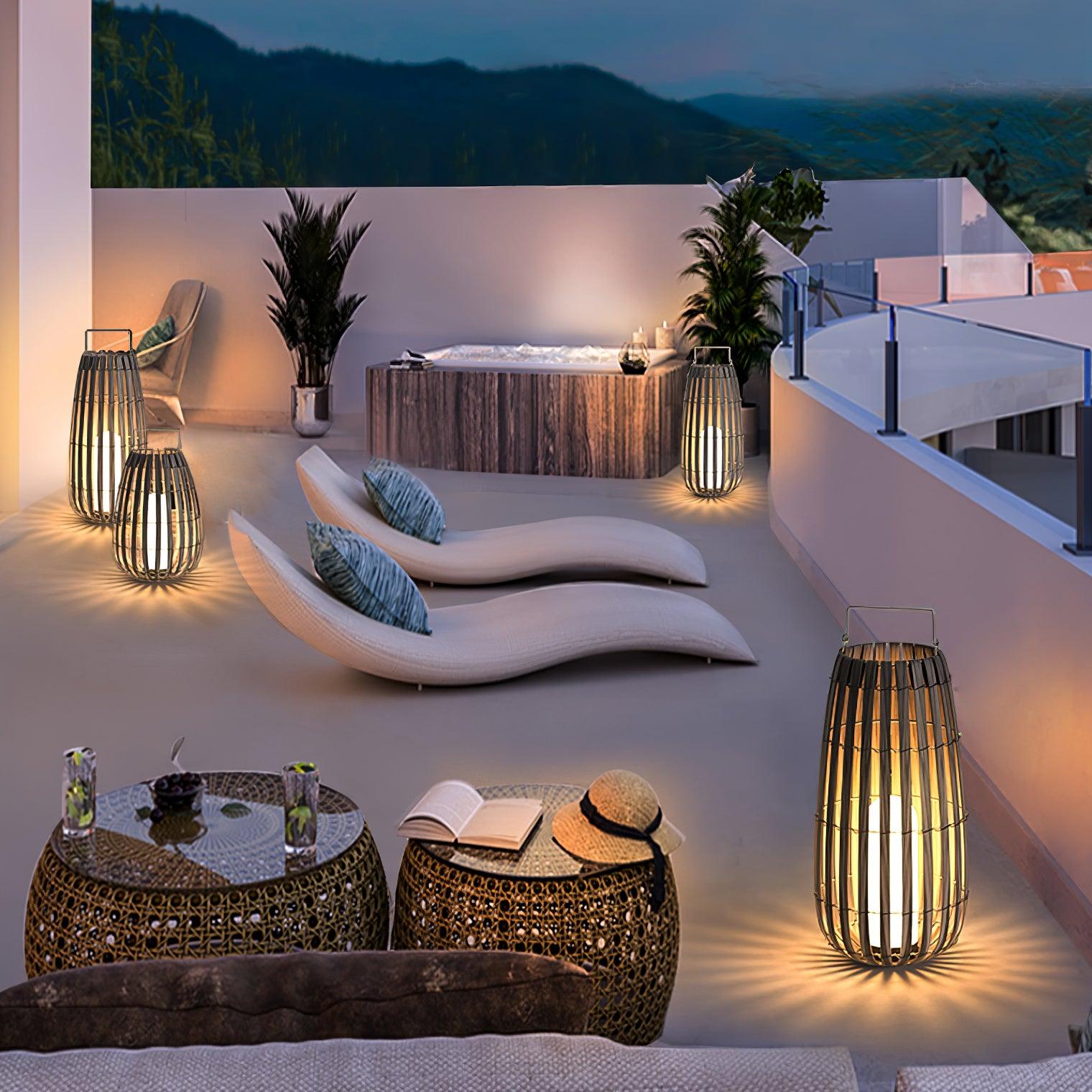 Woven Rattan Landscape Lantern Outdoor Floor Lamp IP65 Waterproof Garden Light