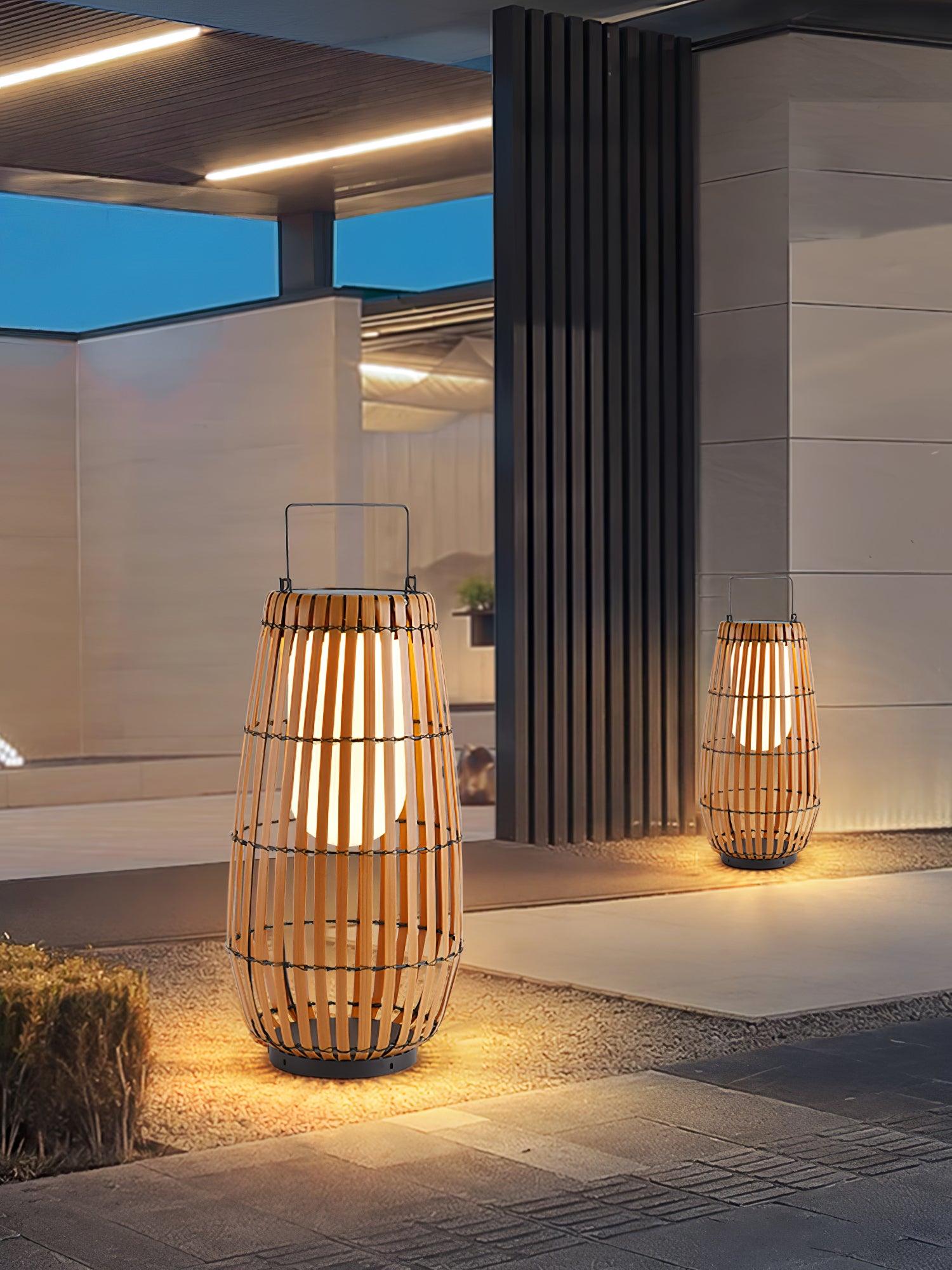 Woven Rattan Landscape Lantern Outdoor Floor Lamp IP65 Waterproof Garden Light