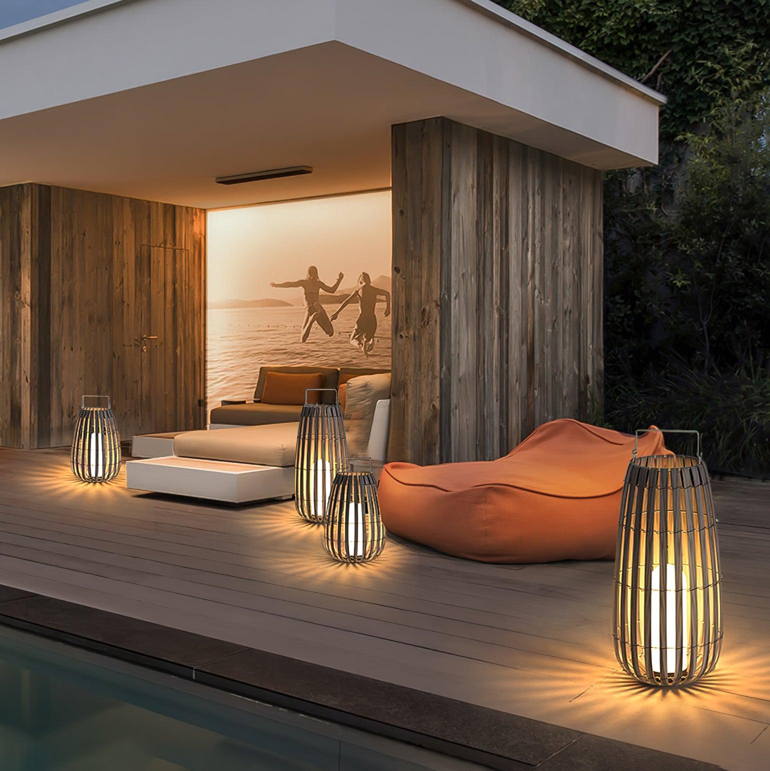 Woven Rattan Landscape Lantern Outdoor Floor Lamp IP65 Waterproof Garden Light