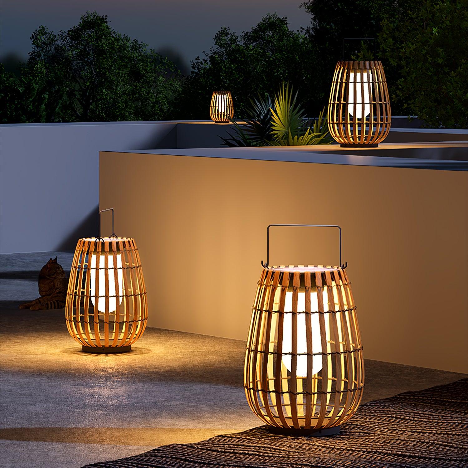 Woven Rattan Landscape Lantern Outdoor Floor Lamp IP65 Waterproof Garden Light