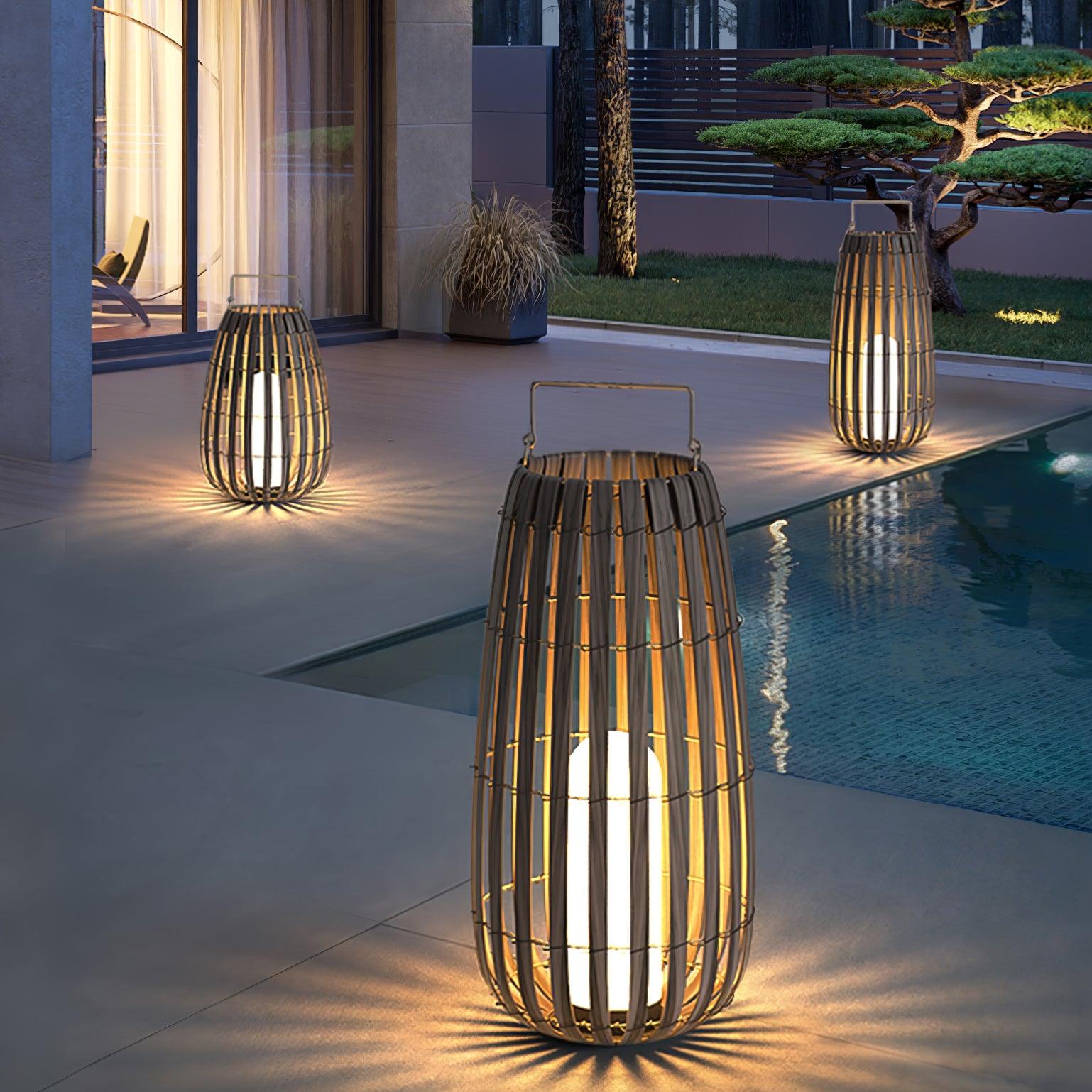 Woven Rattan Landscape Lantern Outdoor Floor Lamp IP65 Waterproof Garden Light