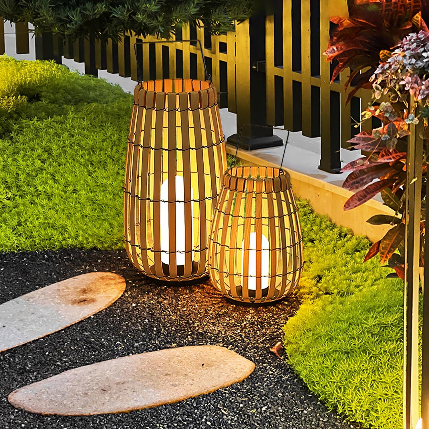 Woven Rattan Landscape Lantern Outdoor Floor Lamp IP65 Waterproof Garden Light