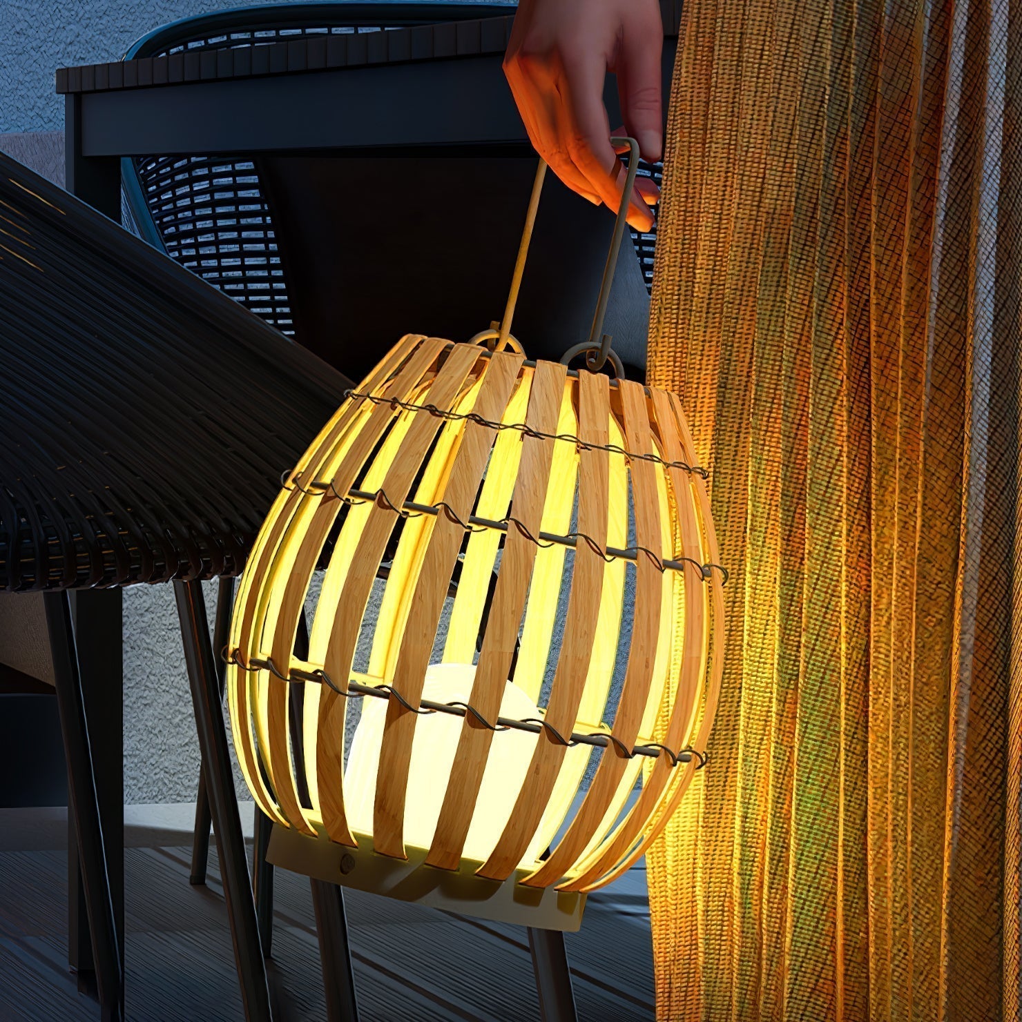 Woven Rattan Landscape Lantern Outdoor Floor Lamp IP65 Waterproof Garden Light