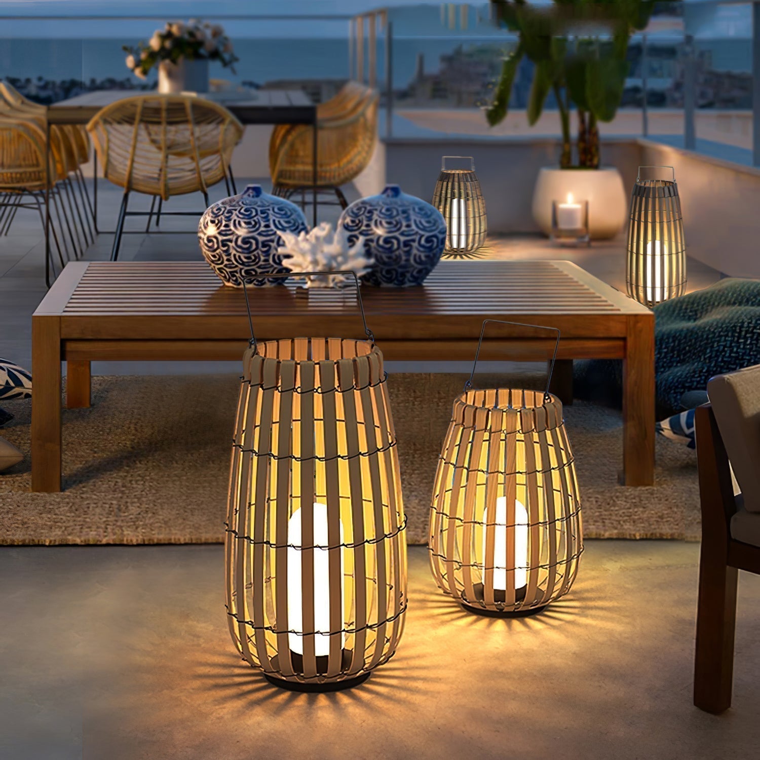 Woven Rattan Landscape Lantern Outdoor Floor Lamp IP65 Waterproof Garden Light